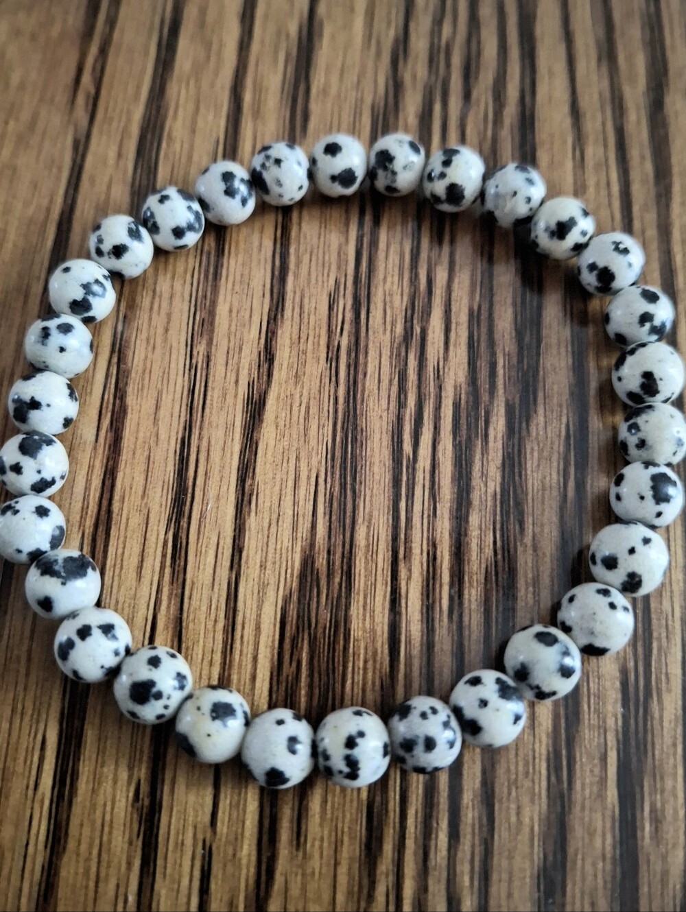 Dalmation Jasper Natural 6mm Gemstone Stretch Bracelet 7"